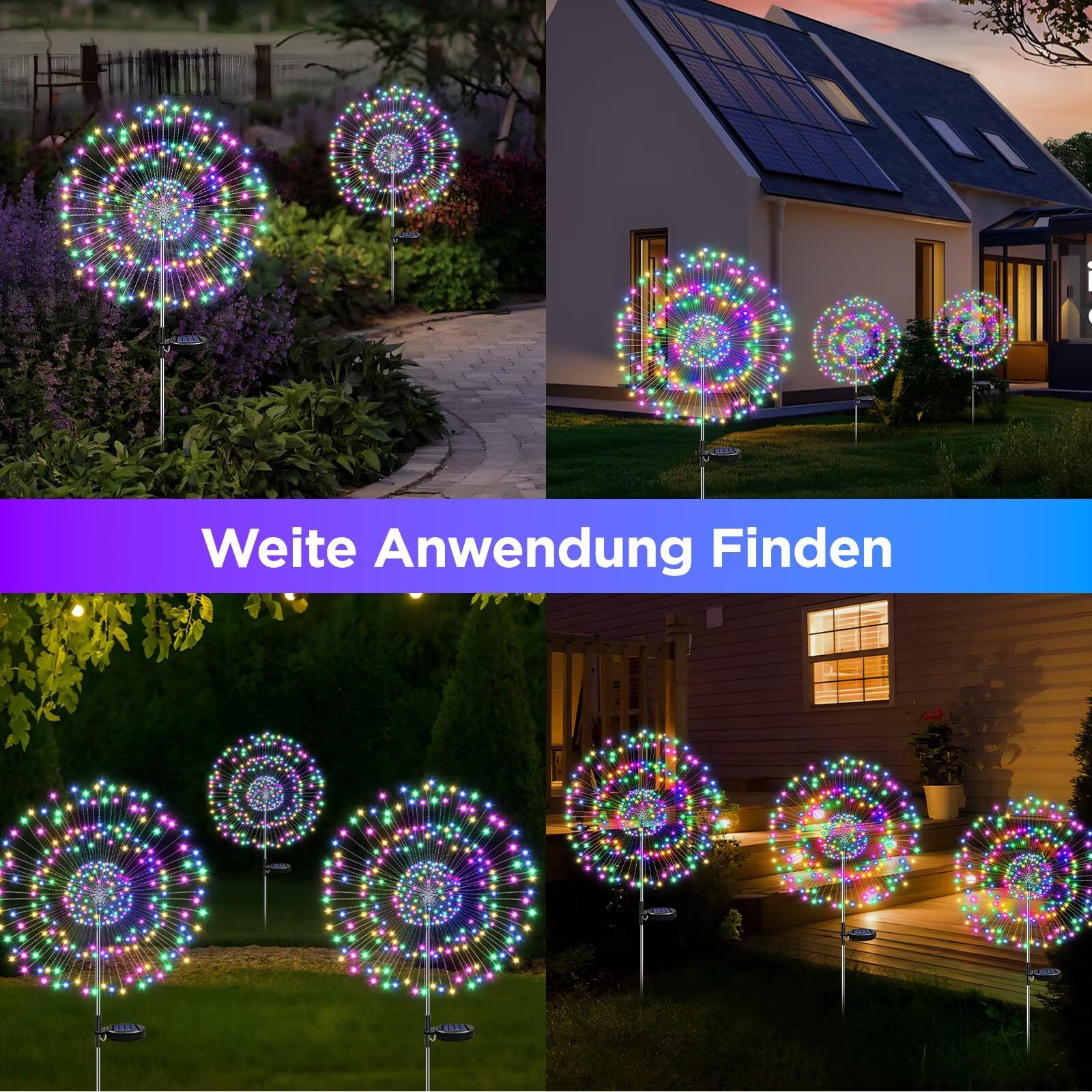 HELESIN Solar Starburst Lights, 105 LED Powered 35 Copper Wires String Landscape Light-DIY Flowers Fireworks Decoration for Outdoor Garden Home Walkway Patio Lawn Backyard (Rainbow Colorful, 4Pack) - 5
