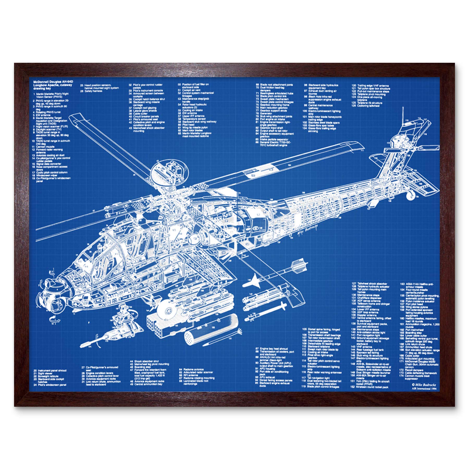 Artery8 AH-64D Apache Attack Helicopter Military Patent Plan Art Print Framed Poster Wall Decor 12x16 inch