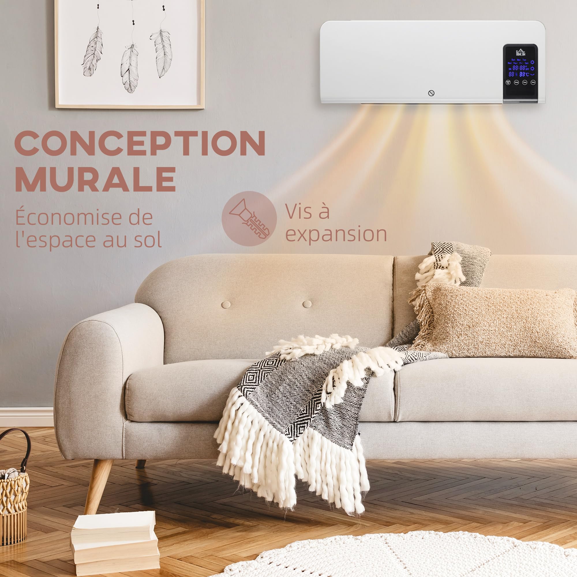 HOMCOM Radiateur soufflant Mural Chauffage céramique PTC - 1000 W / 2000 W Oscillation minuterie avec télécommande Blanc