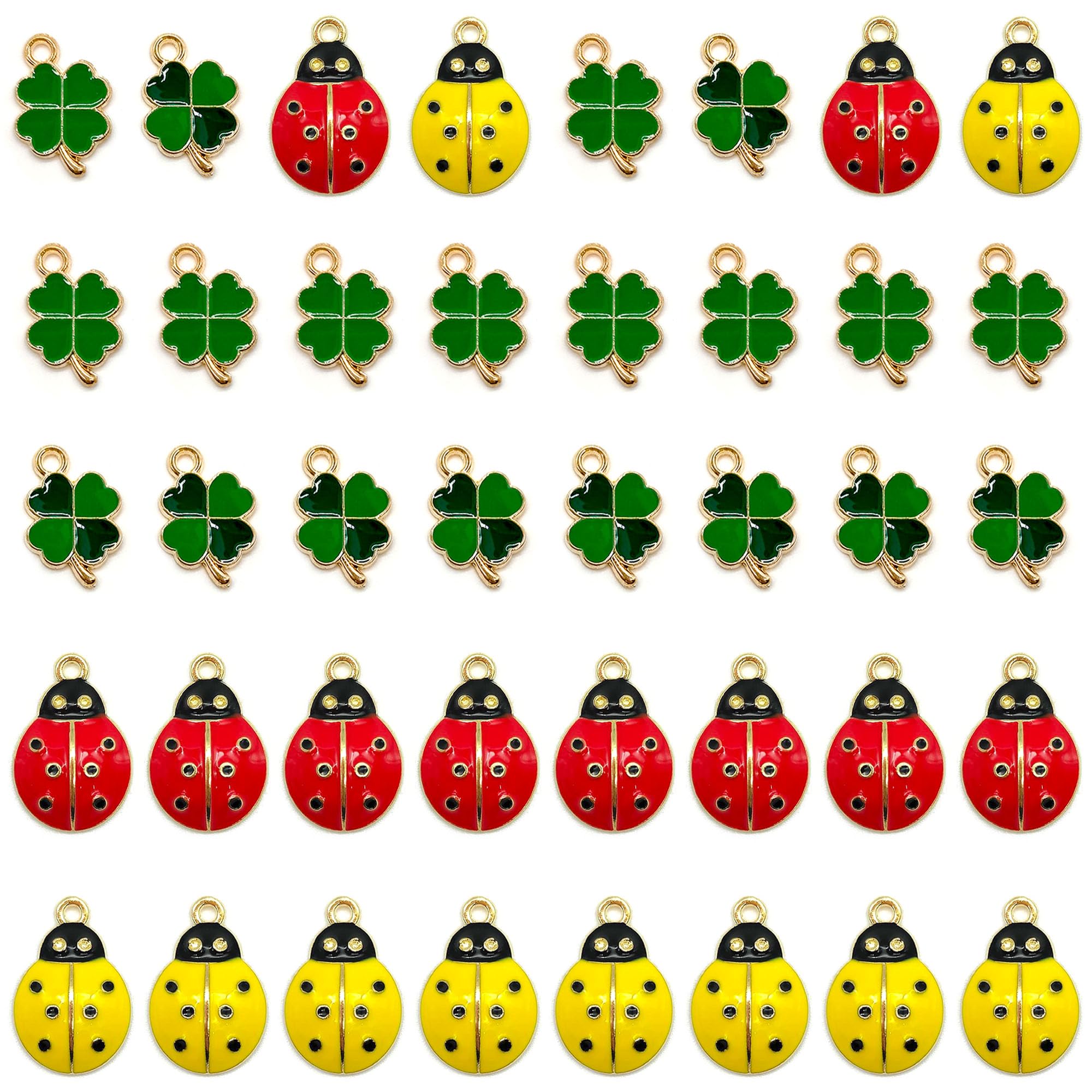 40 Pcs Ciondolo Coccinella Shamrock Metallo Fascino Portafortuna a Quattro Foglie Portachiavi Erba Fortunato Accessori Mini Ornamenti Coccinella Trifoglio Artigianato Fai Da Te