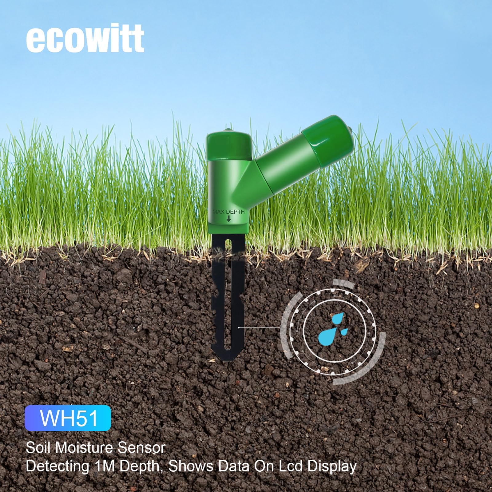 ECOWITT Czujnik wilgotności podłogi WH51+ Gateway GW3000, zintegrowane czujniki, tester wilgotności gleby 3 w 1, dokładny pomiar, sonda pojemnościowa, miernik wilgotności do ogrodu wewnętrznego i