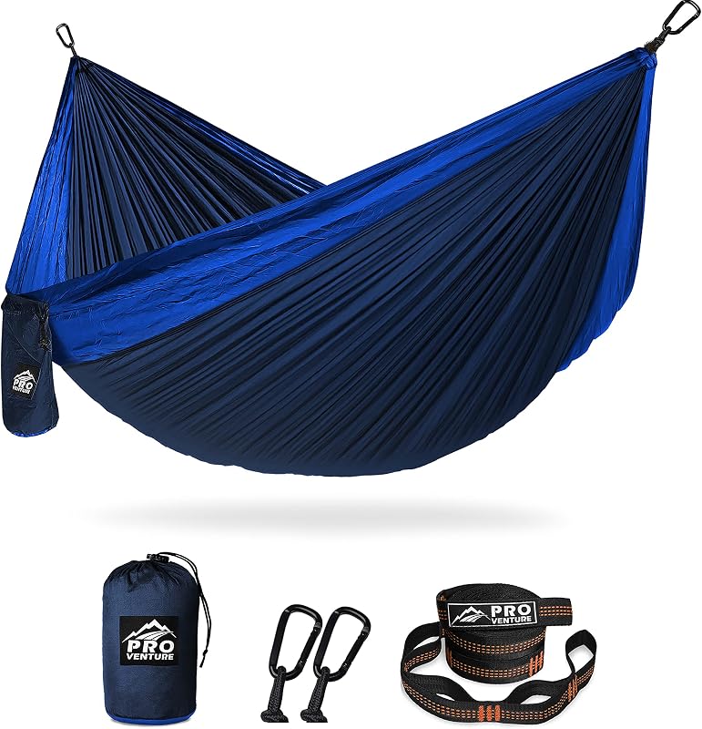 Hamaca doble para acampar - 10.5 x 6.5 pies (correas para árboles de 9 pies, 2 mosquetones) - Hamacas de nailon 210T para paracaídas portátiles y livianas para 2 personas - para mochileros, viajes, caminatas, patio (doble)...