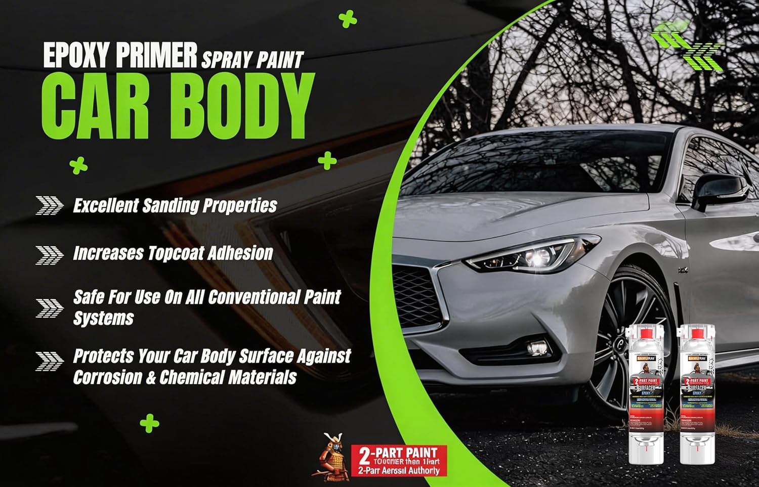 SAMURAI 2-Part Spray Paint Epoxy Primer for Car Surfacer (Primer Grey, Pack of 1 Can)