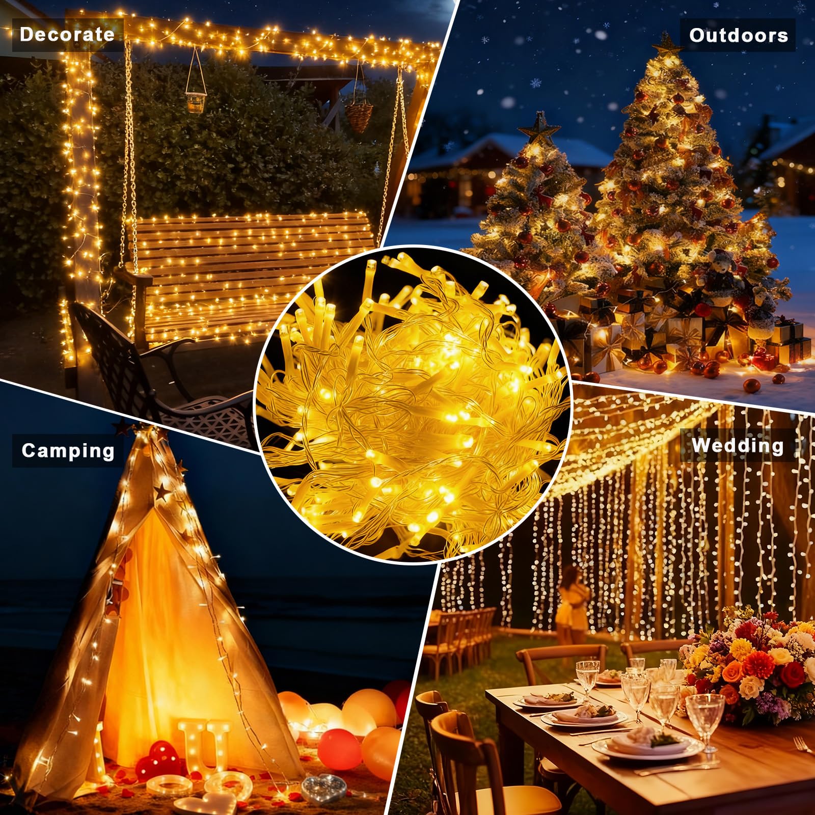 Guirlande Lumineuse Extérieure Électrique 100m Lumières de Noël avec Prise et Minuterie, 8 Modes IP44 Étanche - Blanc Chaud