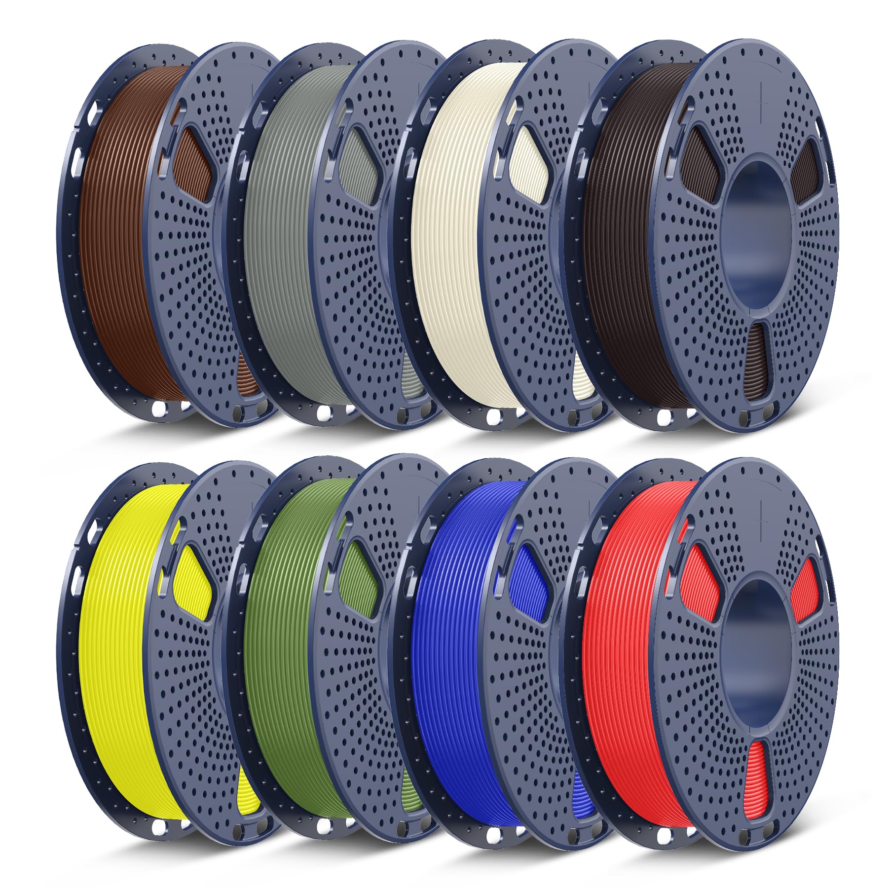 SUNLU PLA+ 3D Printer Filament, 1.75mm, 8 Colors, 2kg Total | 0.25kg Each Spool, Roasted Chestnut+Bone White+Grey+Klein Blue+Red+Yellow+Coffee Brown+Olive Green, For Christmas Gift
