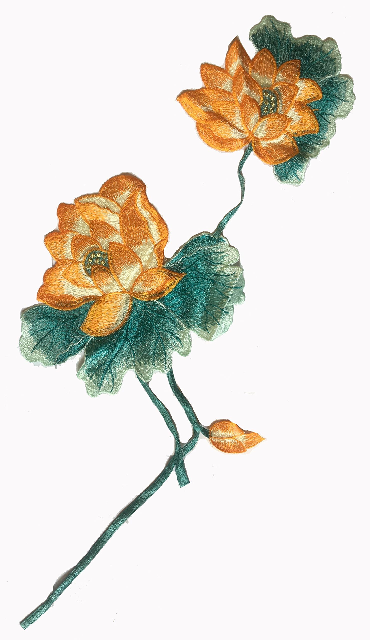 HANDMADE Fabric Lotus Flower Appliques Sewn On Clothing Patches Embroidered Decoration (Orange)