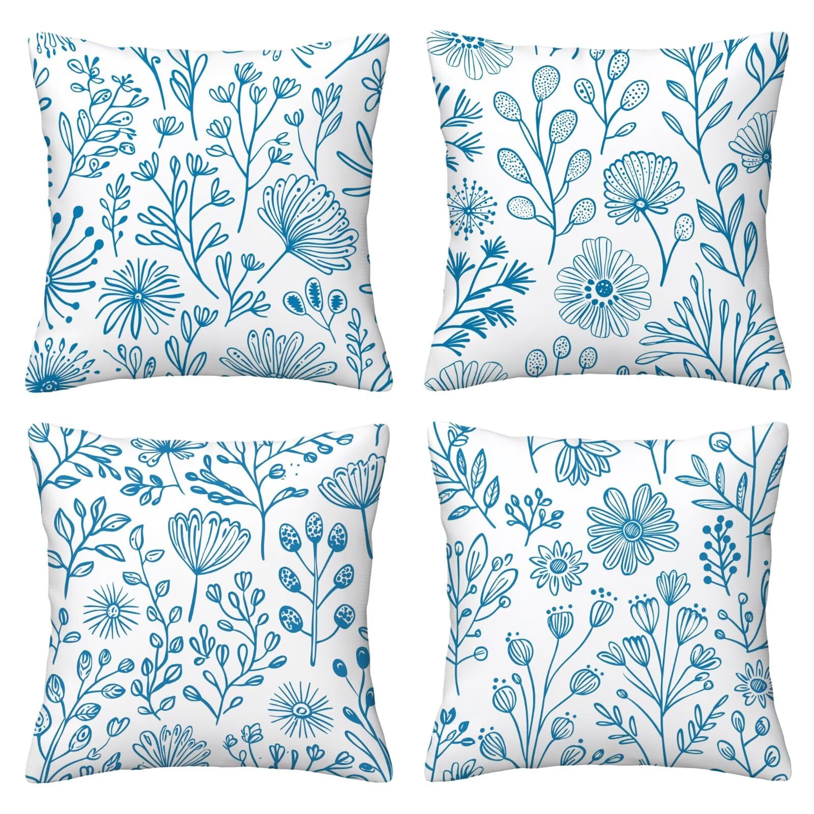 Outdoor Kissenbezug 55x55cm 4er Set Outdoor Wetterfest Kissenbezüge Einfach Wasserdichte Leinen Dekorative Kissenhülle Frühling Sommer Zierkissenbezug für Balkon Terrasse Garten Deko (Anlage) U-99