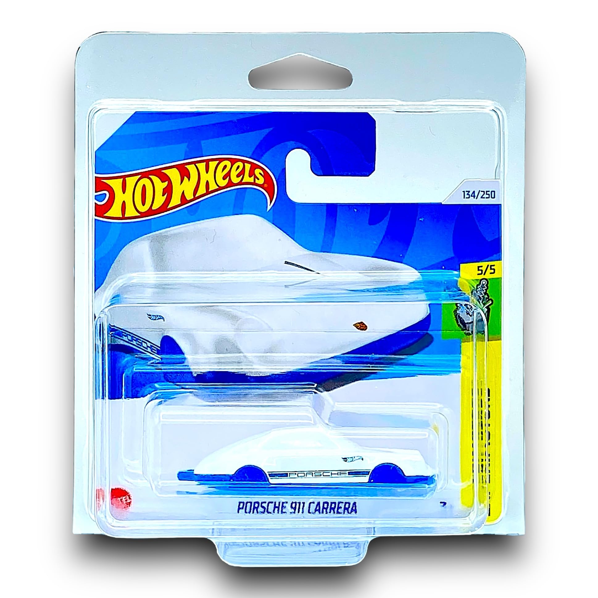 Hot Wheels Porsche 911 Carrera (White & Blue) 5/5 Experimotors - 2024-134/250 (Short Card) - includes a KLAS Car Keeper Protector Case - HTD78