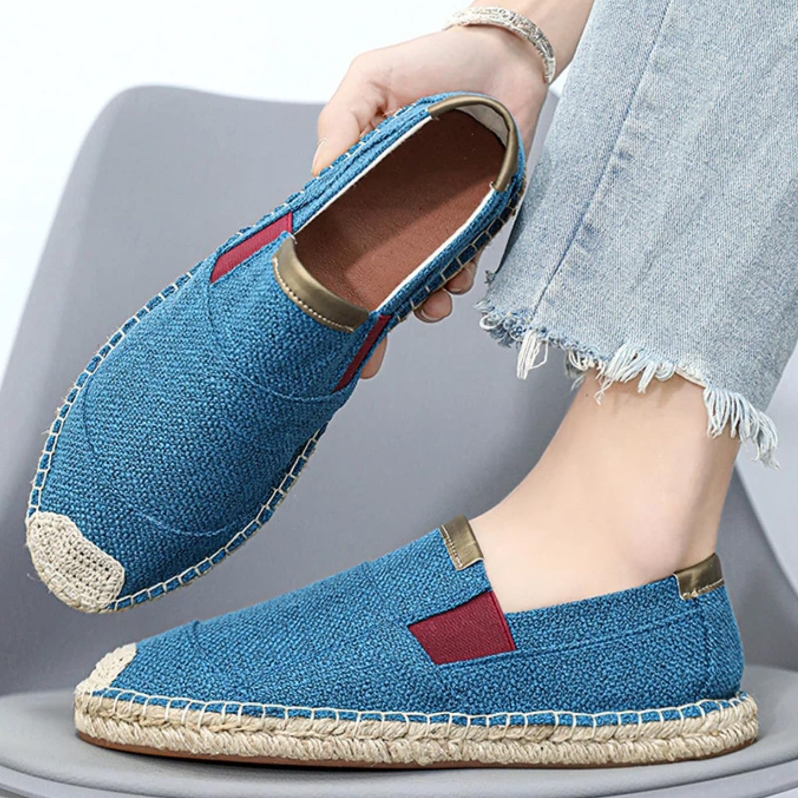 Scarpe Pescatore Uomo Estate Lino Senza Lacci Traspiranti | Tessuto leggero favorisce il flusso d’aria garantiscono libertà al piede. Ideale per casa e brevi uscite all’aperto.