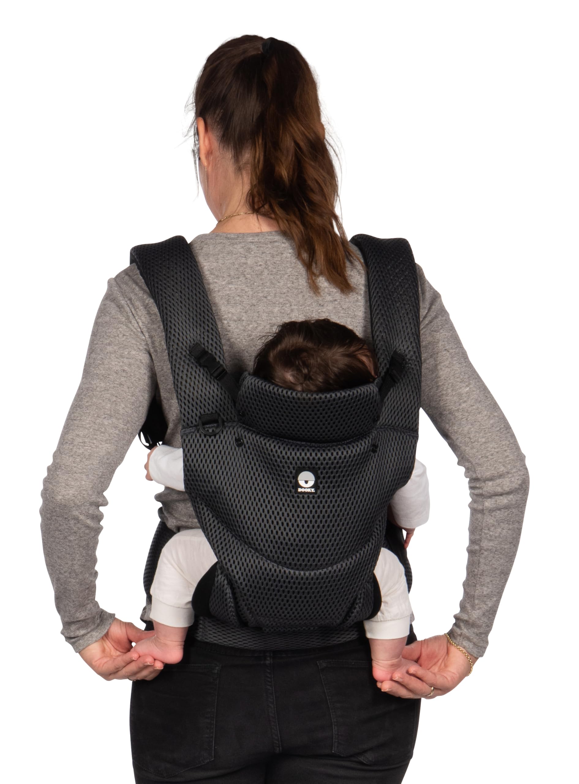 Dooky Urban Comfort - Portabebés ergonómico (apto desde el nacimiento 0-3 años y 3,5-15 kg, material transpirable, tres opciones de transporte diferentes), color negro