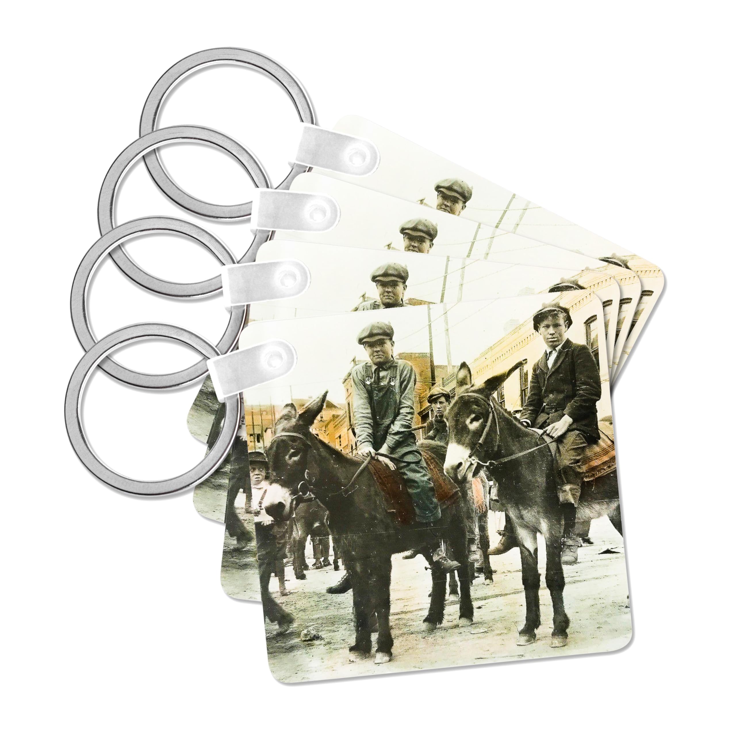 3dRose, Vintage Early 1900s Boys on Pack Mules Headed for Grand Canyon, set of 4 Key Chains
