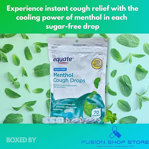 Miniatura 4 de Equate - Gotas para la tos de mentol sin azúcar, 70 unidades (1 paquete), juego con caja Fusion Shop Store (1), tamaño pequeño