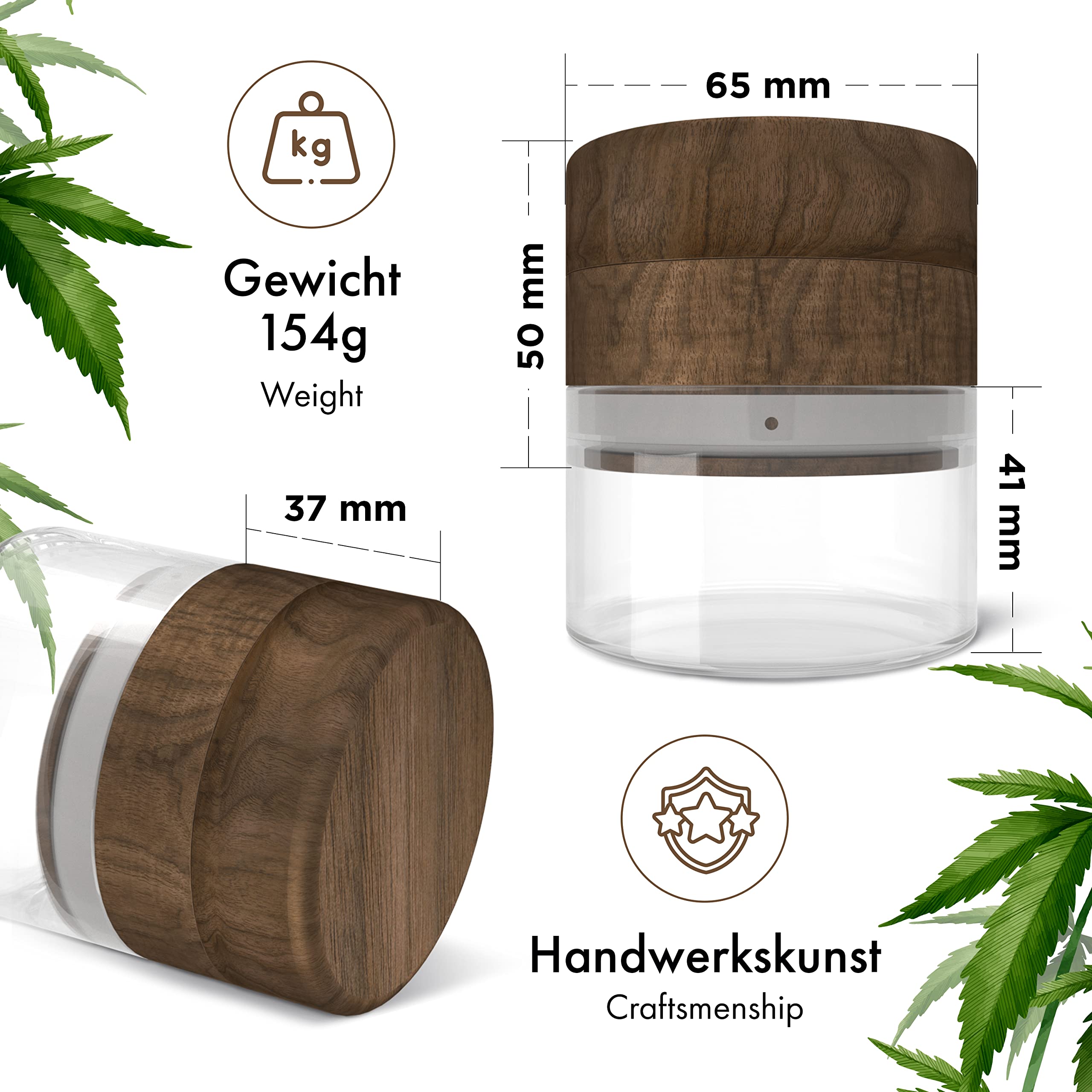 Macinino In Legno 4 Pezzi Per Spezie - Con Recuperatore Polline, Grinder Con Denti Alluminio (Legno Chiaro) - Foto 3