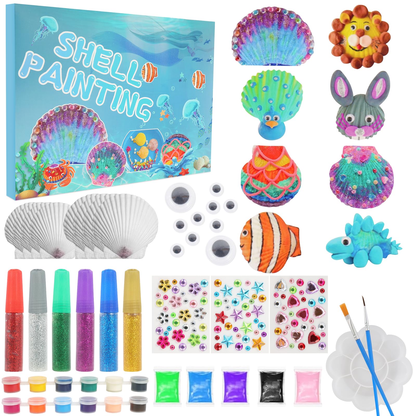 Kit De Peinture Sur Coquillages – 12 Coquilles + Peintures – Activité Créative Enfant – Cadeau Dessin