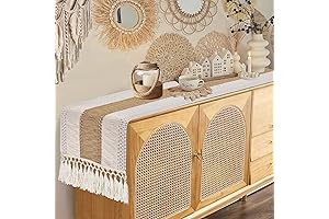 72 Inches Boho Table Runner, Farmhouse Rustic Coffee Table Runner, Cream Brown...