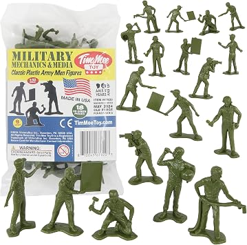 TimMee Military Mechanics & Media - OD Green 18 Plastic Army Men Soldier Figures