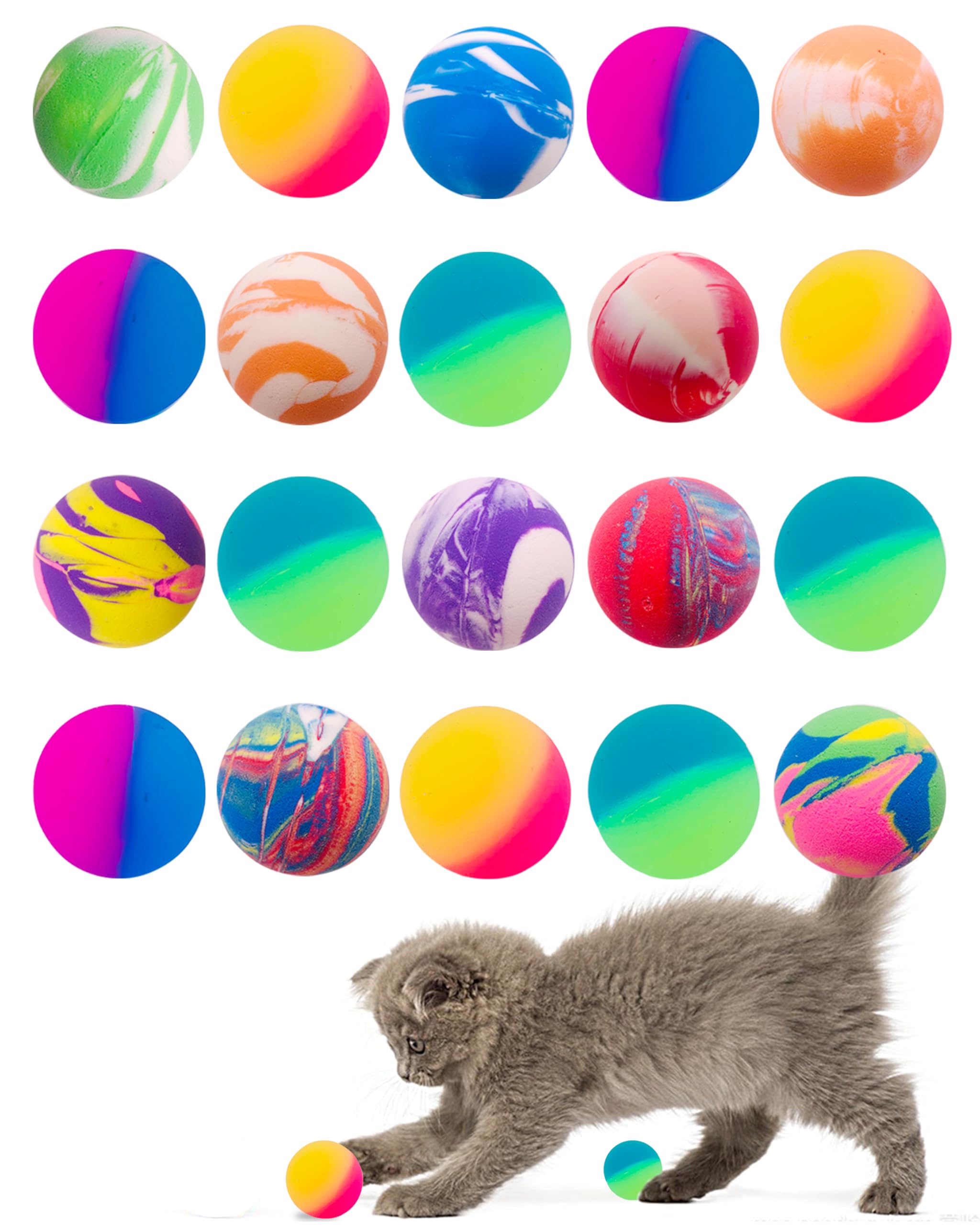 BIPY 20PCS 4 cm Plastic Cat Ball Toy Cats bouncy Balls Elastic Sponge Ball Colorful Indoor Kitten Interactive Catch Chase Balls Toy for Kittens Pets Play Exercise toy Supplies Color — image 1
