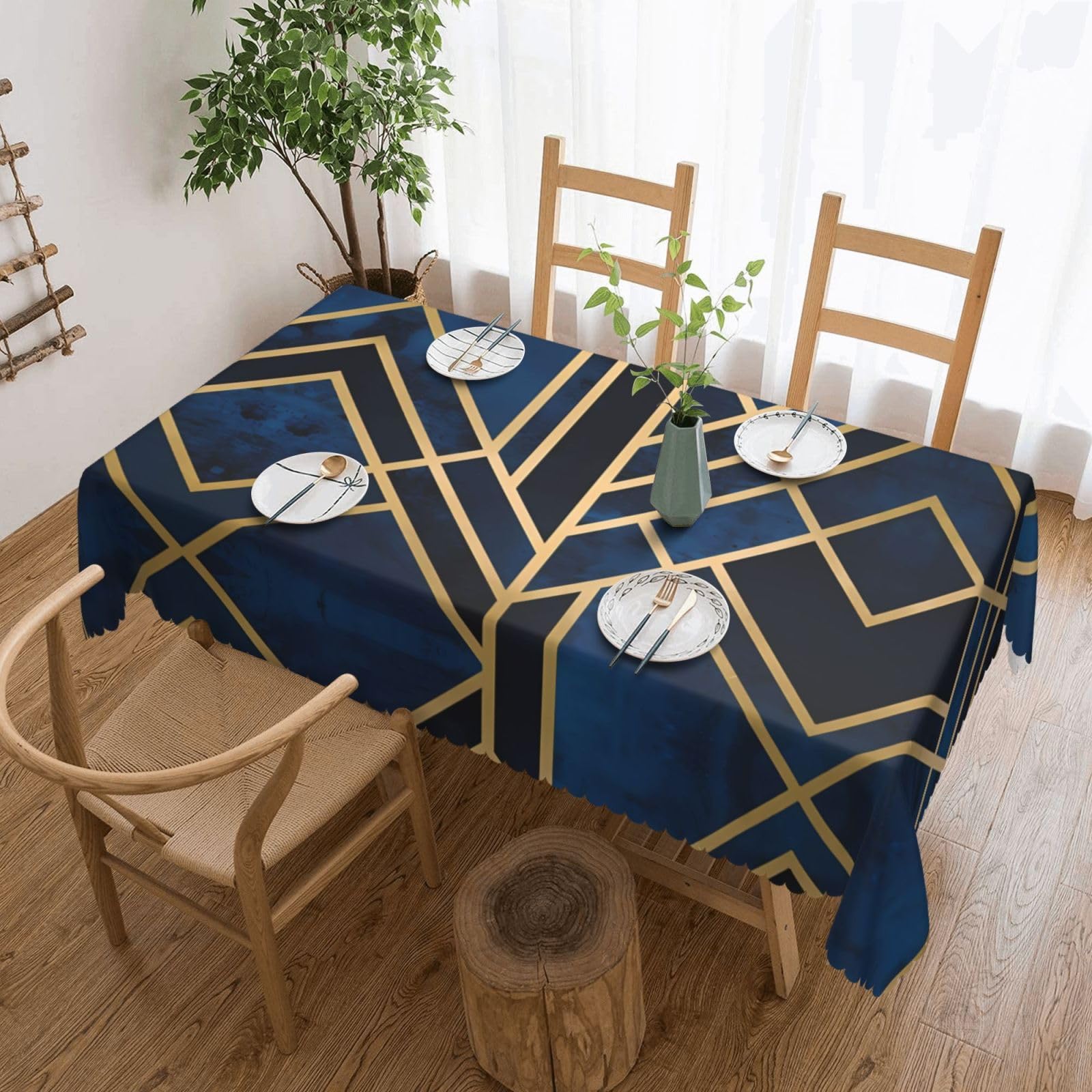 HLSBSSL Abstract Geometric striped Patterned square lace tablecloth, wrinkle-resistant and durable, suitable for dining tables, parties, etc.