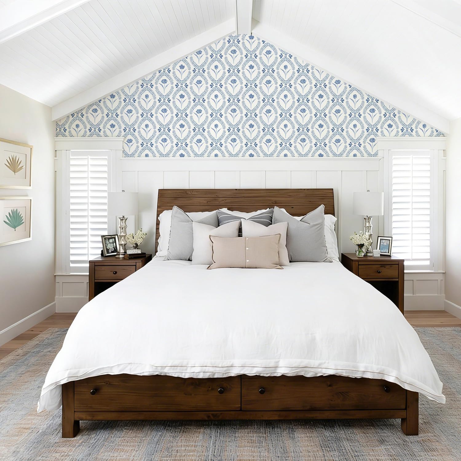 Orainege Floral Peel and Stick Wallpaper 16.9in x118.1in Blue Floral Contact Paper Leaf Flower Wallpaper Peel and Stick Boho Self Adhesive Removable for Bedroom Shelf Wall Paper Decor