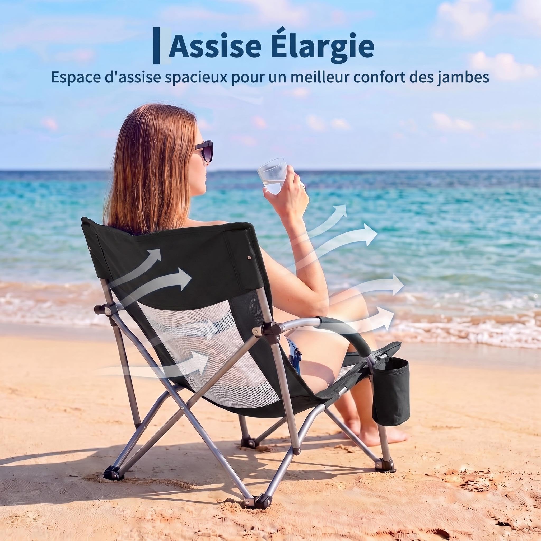 Chaise De Plage Pliante Robuste Et Légère, Haut en Maille Ultralége 2pack | Sangles Sac à Dos, Poche Téléphone, Porte-Gobelet