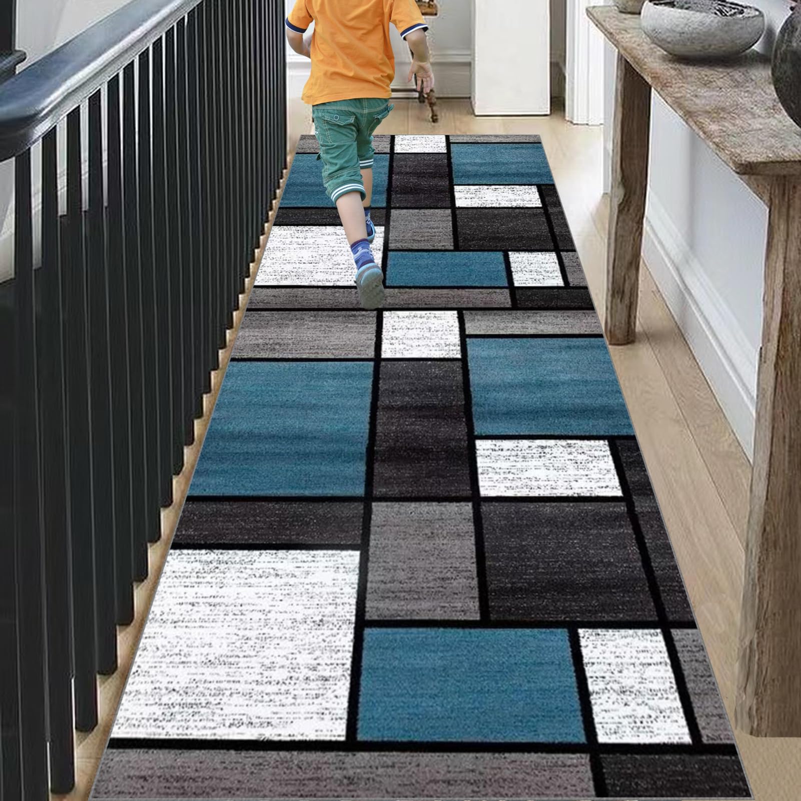 Tapis Antidérapant Polyester Tapis Couloir Antidérapant HNVNER 60x240cm - Poil Court Lavable Pour Cuisine Entrée Salon