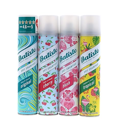 Batiste Champú seco Original, Cereza, Rubor, Tropical (paquete de 4) 6.73 oz