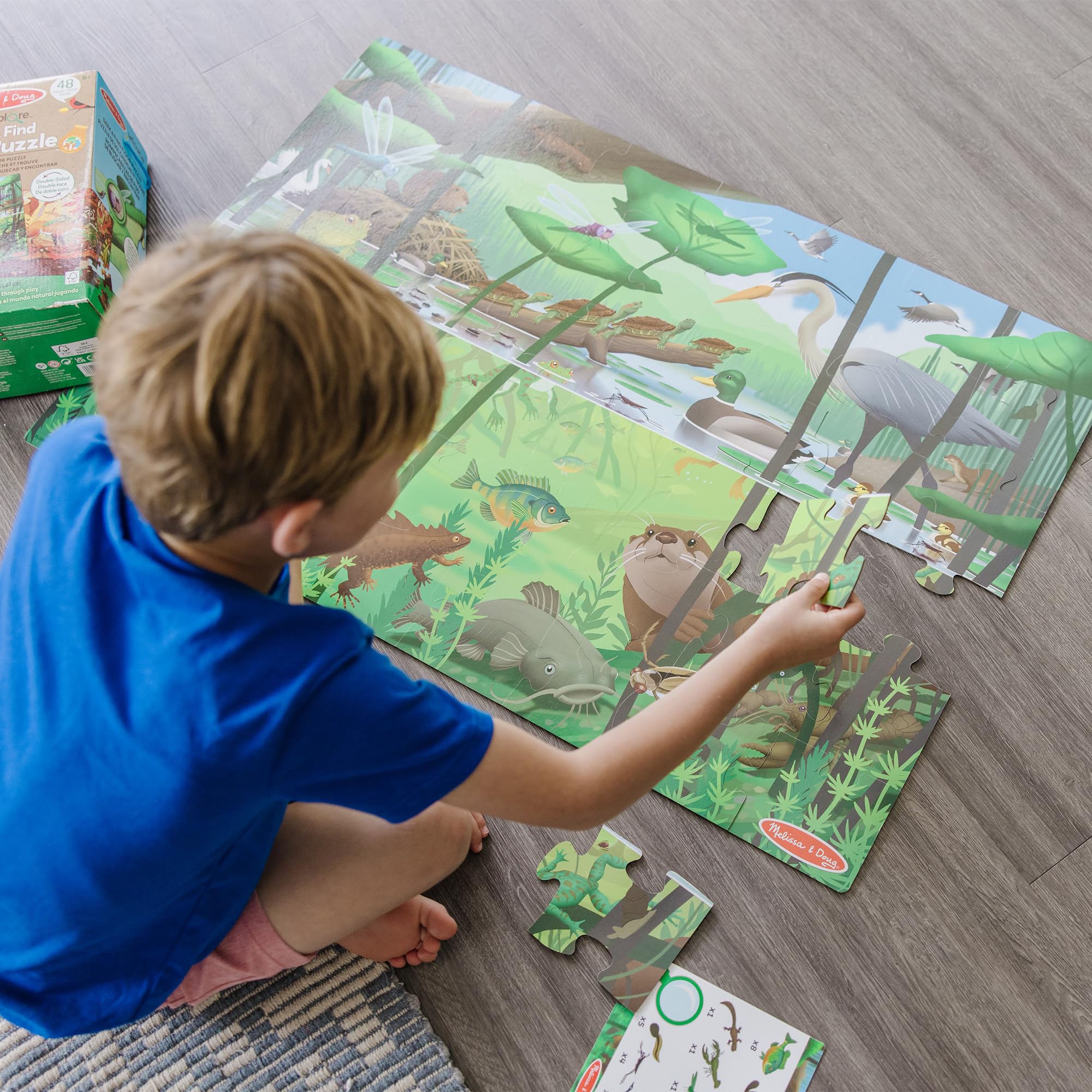 Melissa & Doug Let’s Explore Puzzle de Sol Double Face Cherchez et Trouvez, 48 pièces géantes en Carton, 2 Puzzles différents, Jouet d'éveil et de développement, 3+, Cadeau pour garçons ou Fille