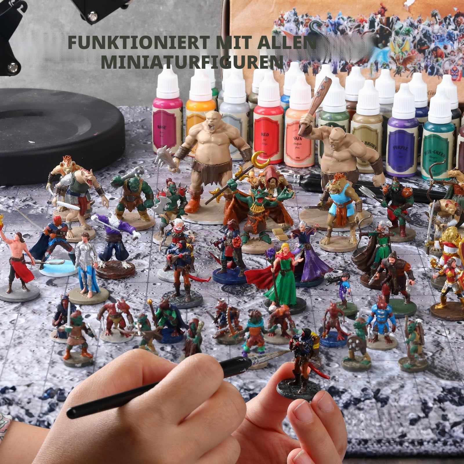 Modelle Paint Set für Miniature Geländebau Hobbymaler Farbmischfähigkeit | 22x15ml Acrylfarben (Gold&Silber,Primer&Shade),7 Minis, für DND WH40K Miniaturen Paiting Gift Malanfänger Einsteiger ohne Mal