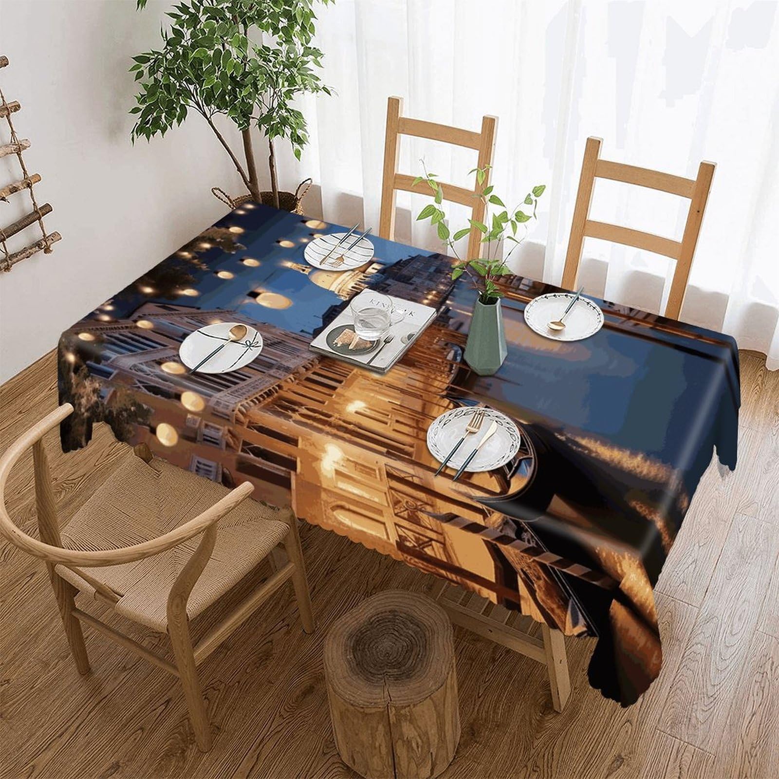 FekiLoot Beautiful Venice at Night Tablecloths for Rectangle Tables Wipeable Spillproof Polyester Table Cloth Wrinkle Free Farmhouse Dining Tables Cover Elegant Vintage Decor Tablecover