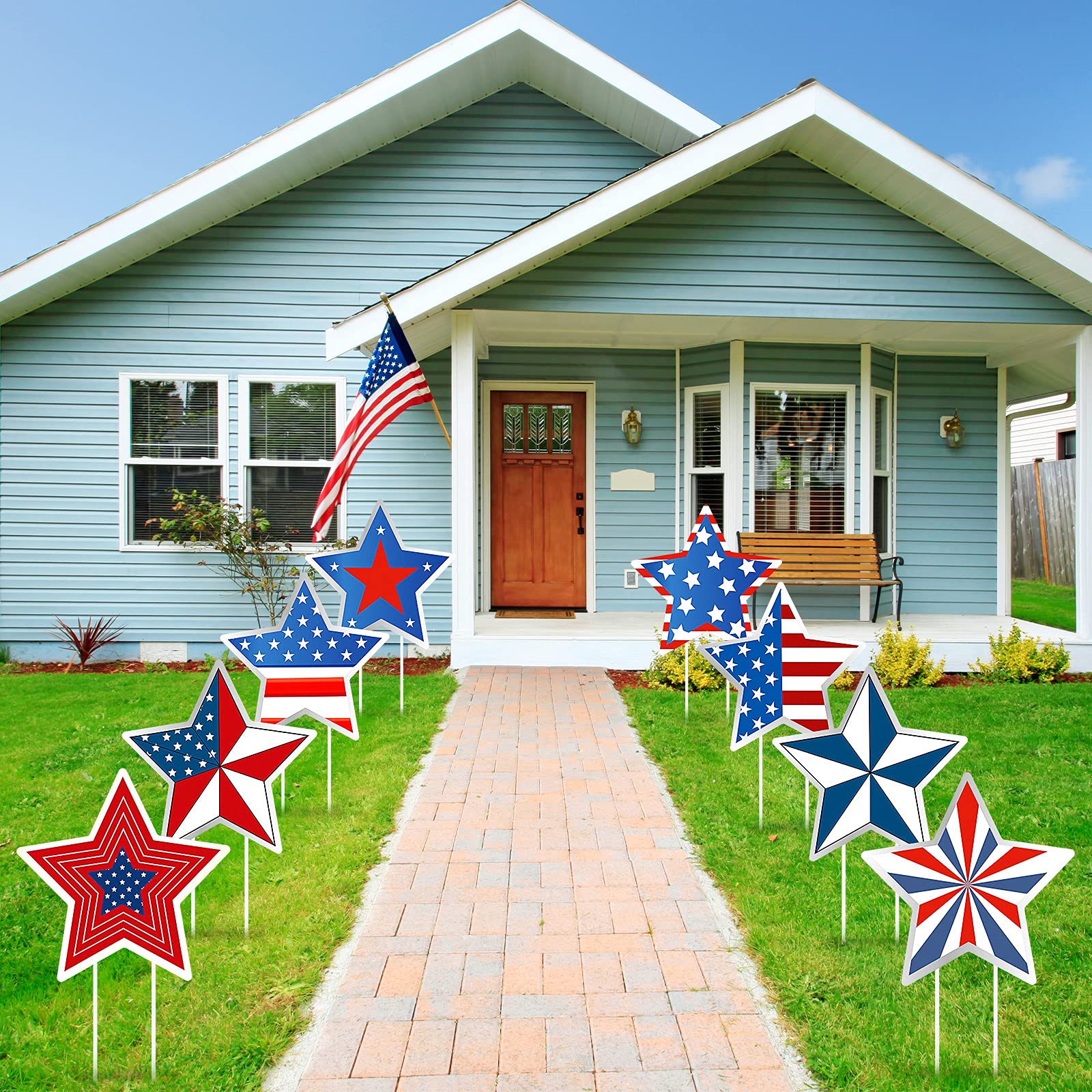 Jetec 4th of July Yard Signs Patriotic Stars Yard Sign Independence Day Outdoor Pathway Decoration with Stakes Waterproof Corrugated Lawn Independence Day Party Supplies, 8 Styles(8 Pieces)