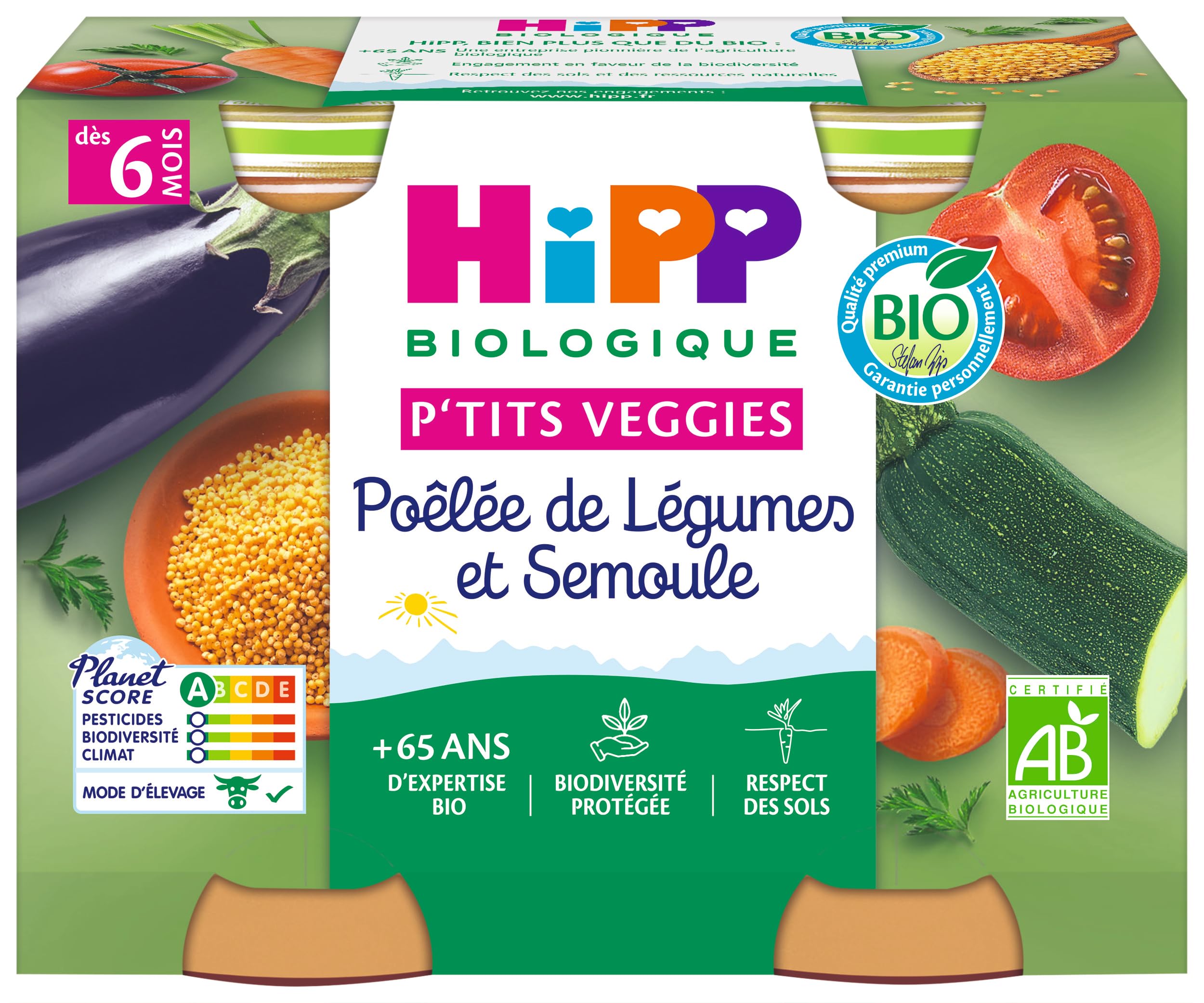 HiPP P tits Veggies Poêlée de Légumes et Semoule dès 6 Mois Bio Pots x 2