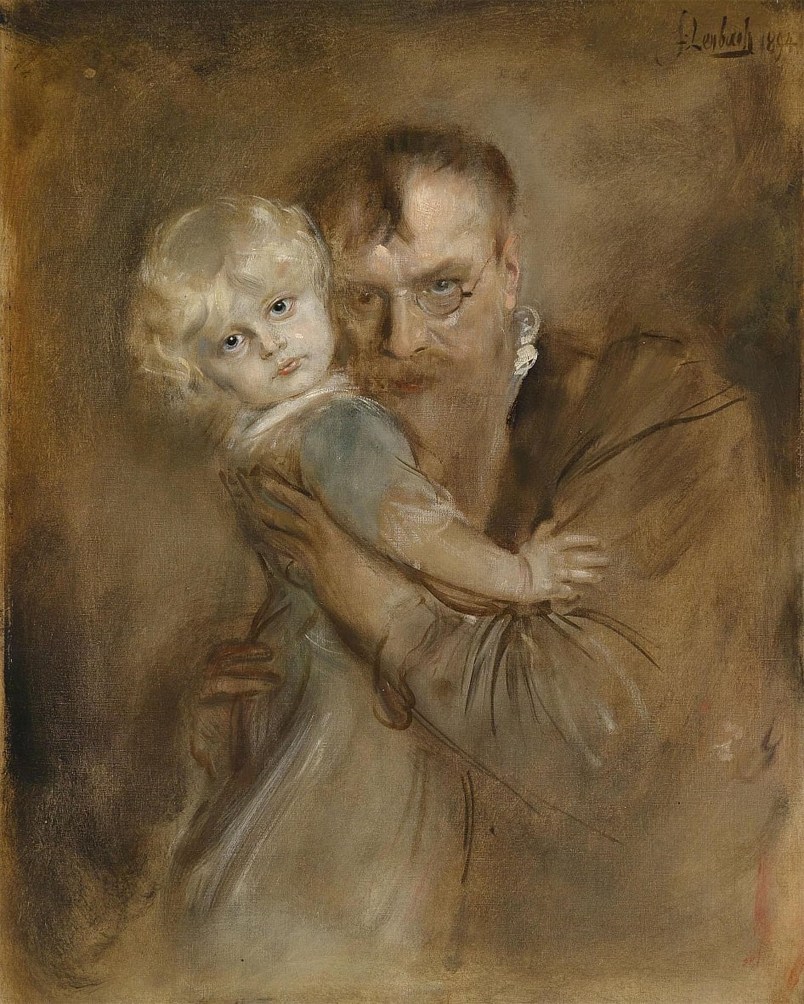 POSTERIIk Famous Modern Artwork Art Mural Self Portrait with Daughter by Seraph Von Lenbach Oil Paintings Pictures for Home Decor 60x90cm
