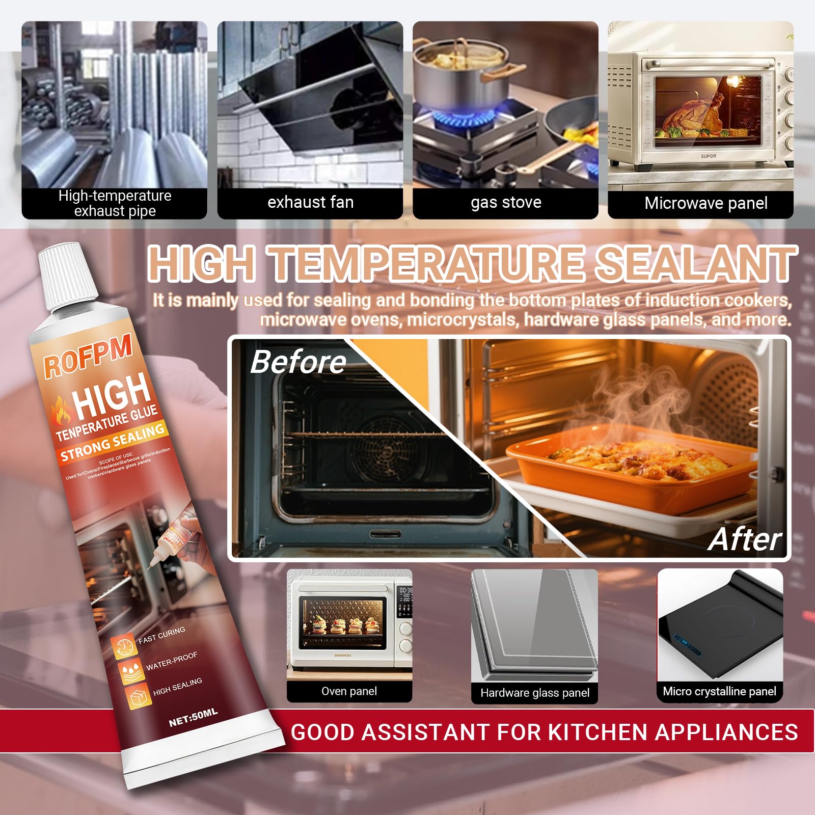 Silicone Nero Alte Temperature 600 Gradi, Colla Termoresistente per Guarnizioni Auto, Stufa, Forno