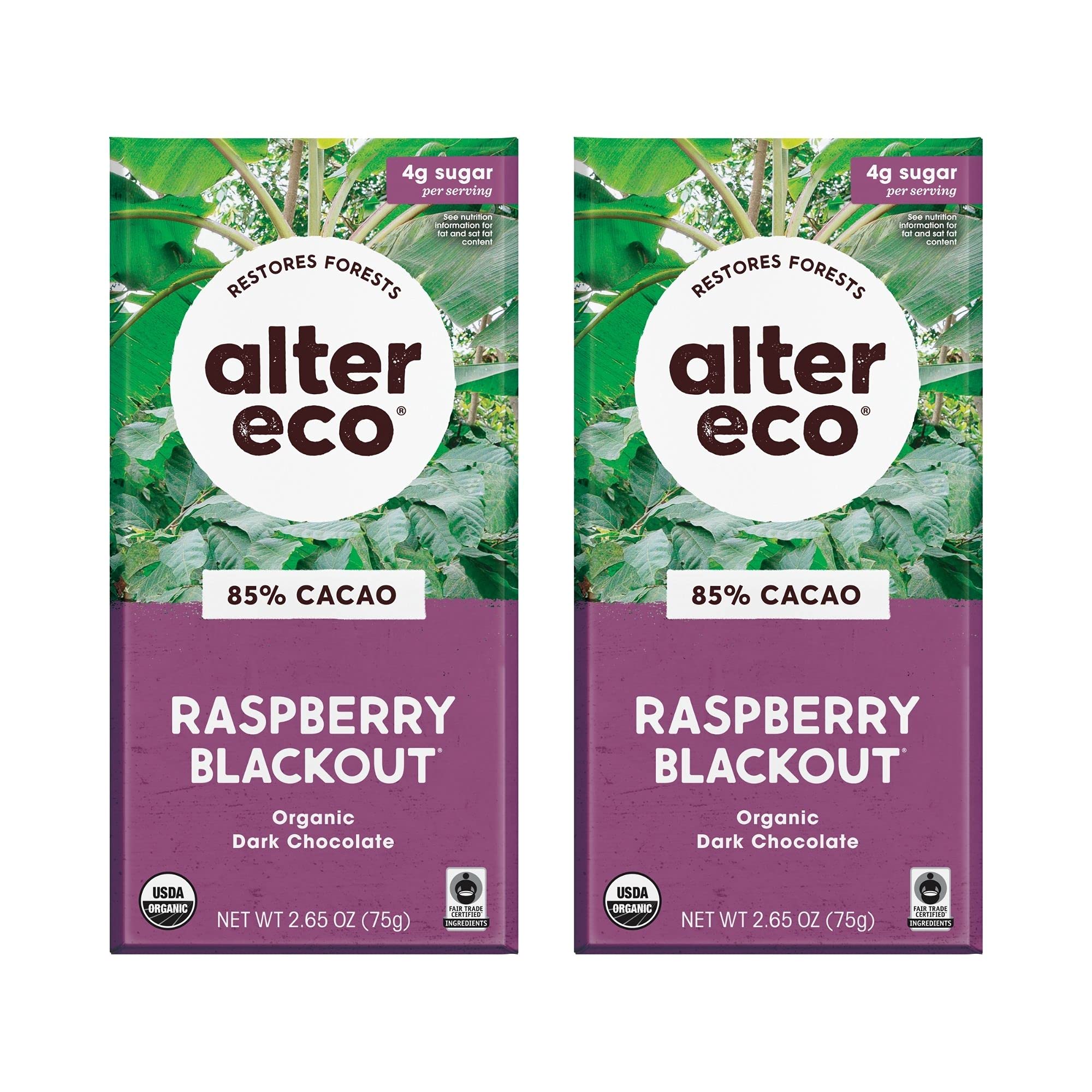 Alter EcoDark Chocolate Bars | Pure Dark Cocoa, Fair Trade, Organic, Non-GMO, Gluten Free (2-Pack Raspberry Blackout)USDA Organic