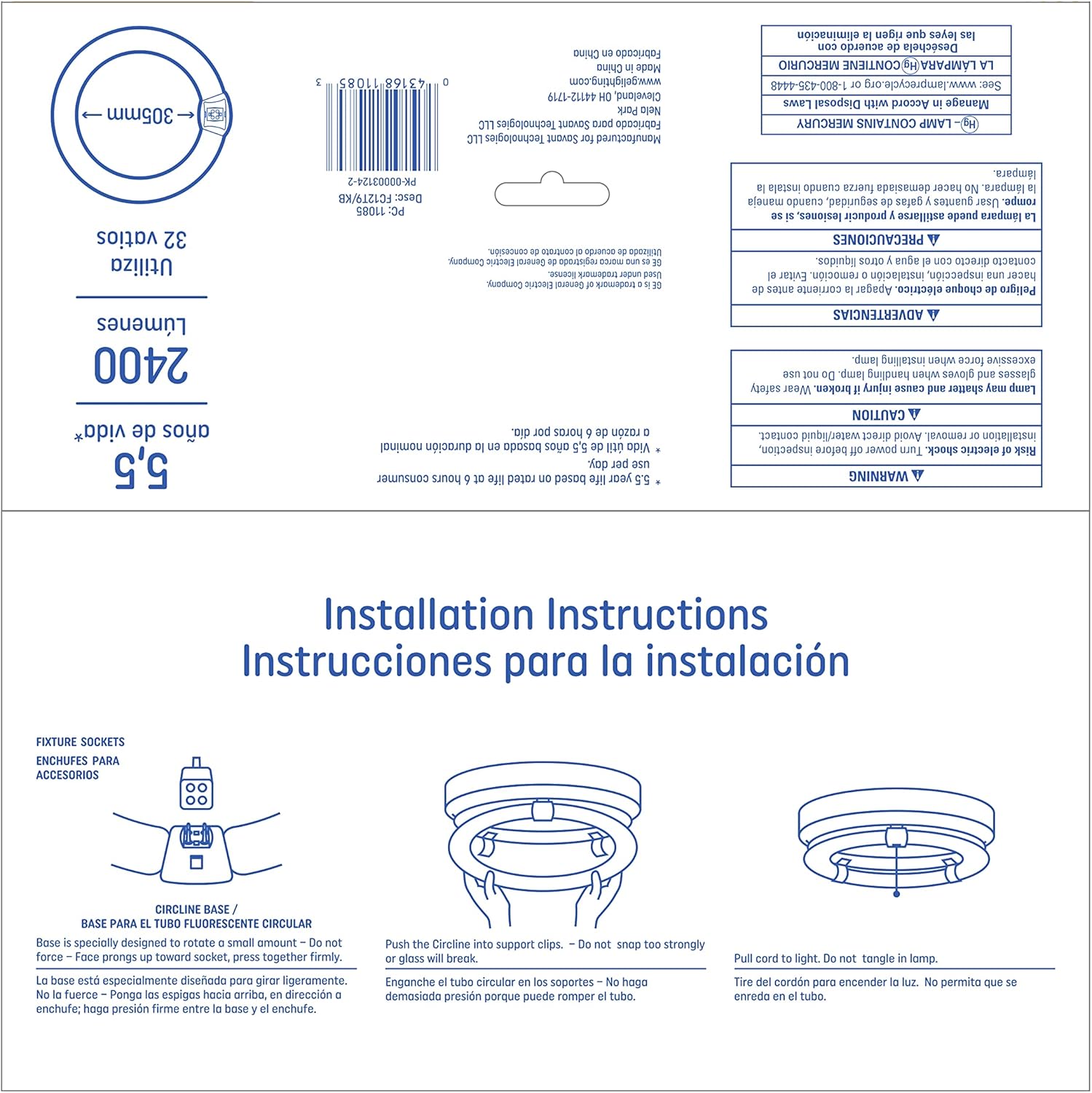 GE Kitchen & Bath Circline Light Bulbs, 32 Watts, FC12 T9 Circular Bulbs, Warm White, 12in (6 Pack)