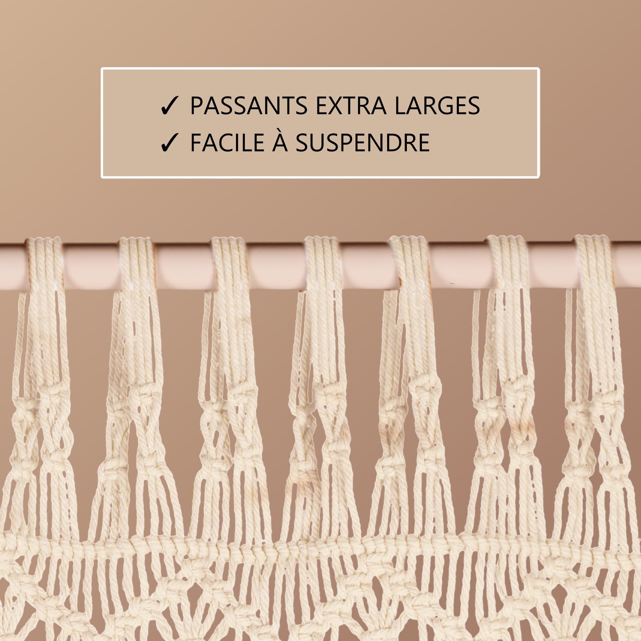 Cozyor Rideau de Porte en macramé - Style bohème - 132 x 200 cm - Séparateur de pièce - Tenture Murale et décoration - Beige - pour Arches de Mariage, Salon, Balcon - Fabriqué à la Main
