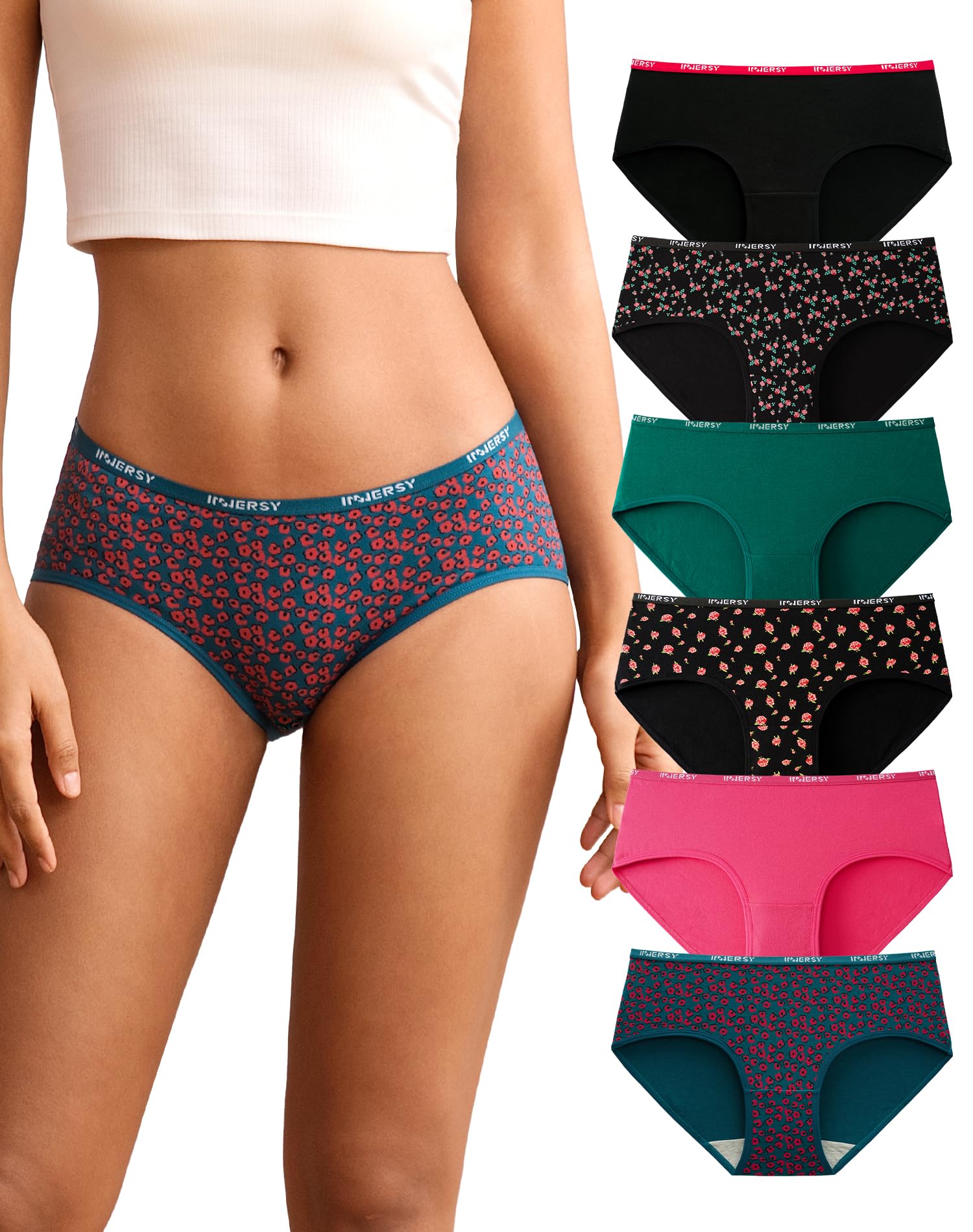 INNERSY Culotte Femme Coton Stretch Taille Basse sous-vêtements Douce Bikini Slips Sport Lot de 6