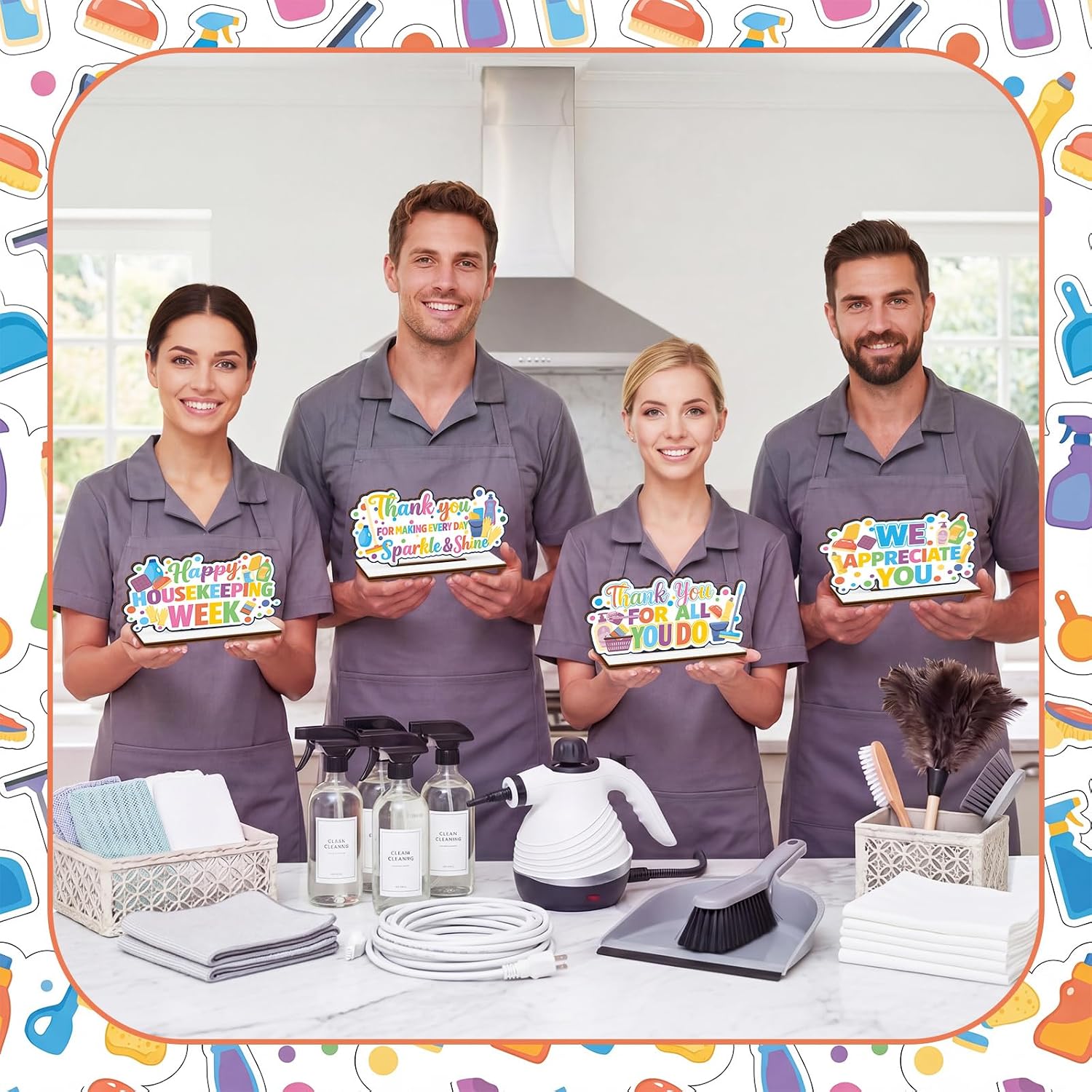 4 Pcs Happy Housekeeping Week Wooden Table Signs Centerpiece, Fresh