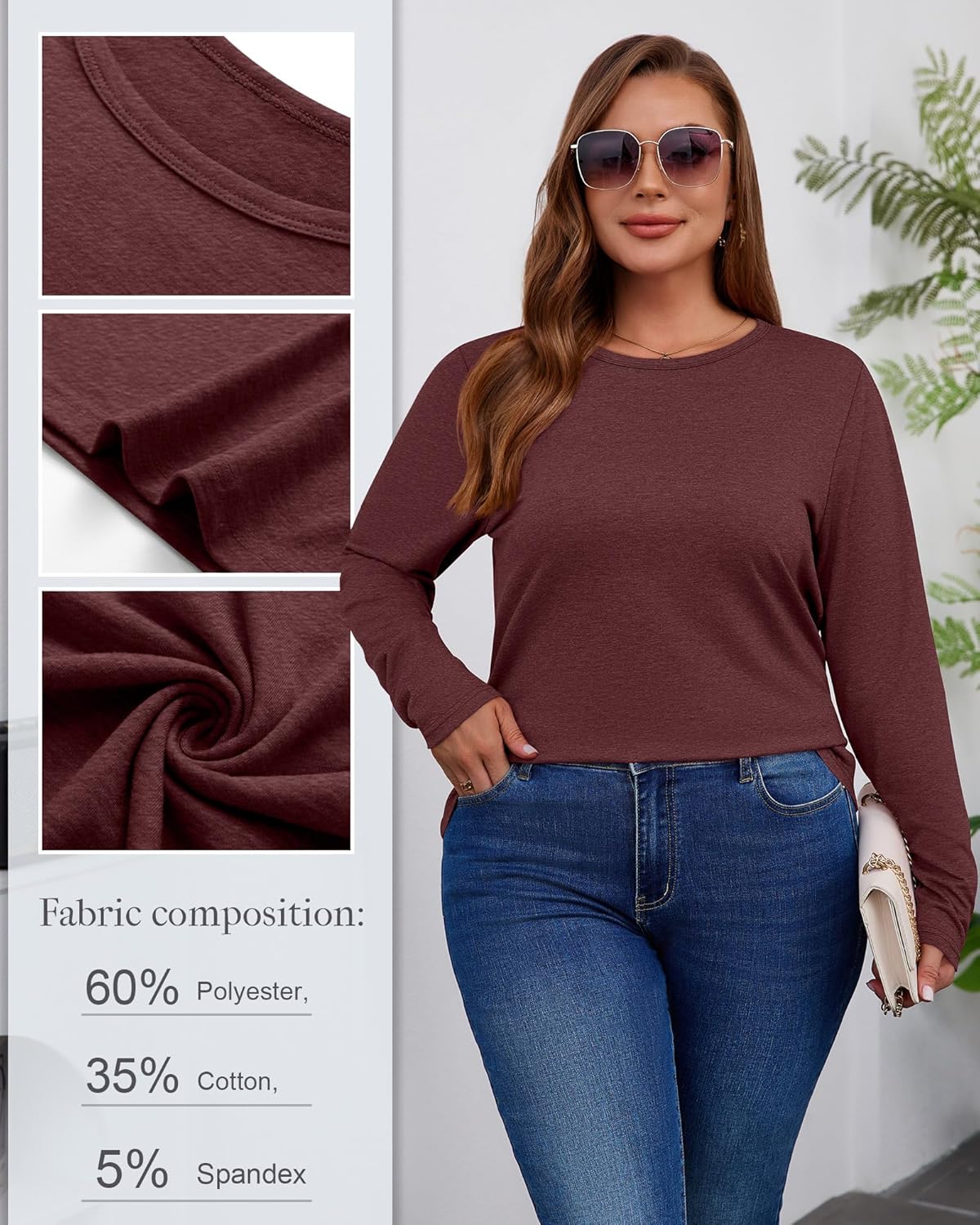 3 Pack Women's Plus Size T Shirts Long Sleeve Crew Neck Tops Casual Basic Loose Fit Fall Tees Tunic Outfit - Image 5