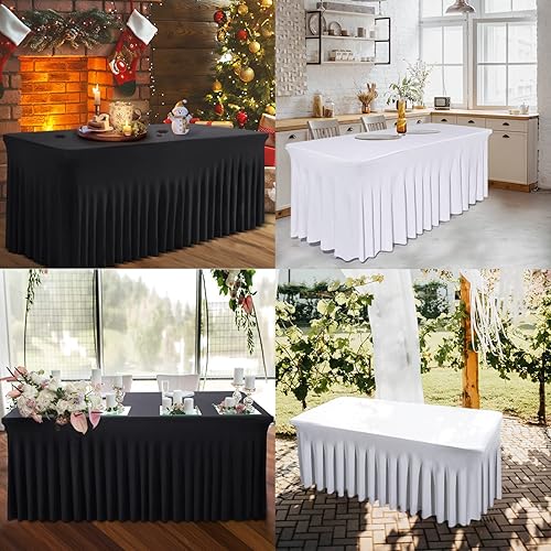 Miniatura 5 de BDDC Faldas de mesa para mesas rectangulares de 6 pies  Fundas de mesa negras de una pieza para mesas de 6 pies, resistentes a las arrugas, cubierta