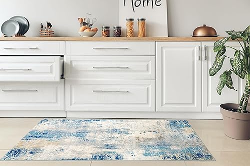 Miniatura 8 de Morebes Alfombra Moderna Abstracta de 3 x 5 Pulgadas, Alfombras Lavables Azules para Dormitorio, Alfombra Antideslizante para Sala de Estar