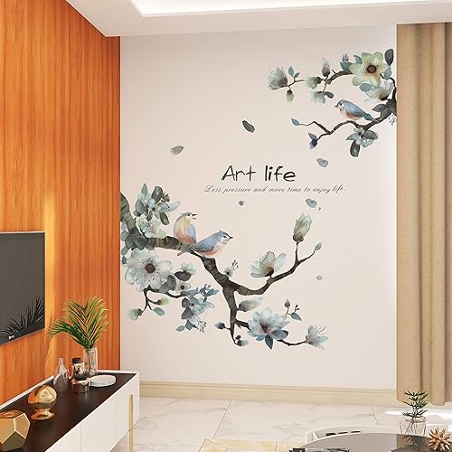 Vista 60 de DERUN TRADING Calcomanías de pared de flores de rosa azul, calcomanías de decoración murales para mujeres y niñas, cuarto de bebé, dormitorio