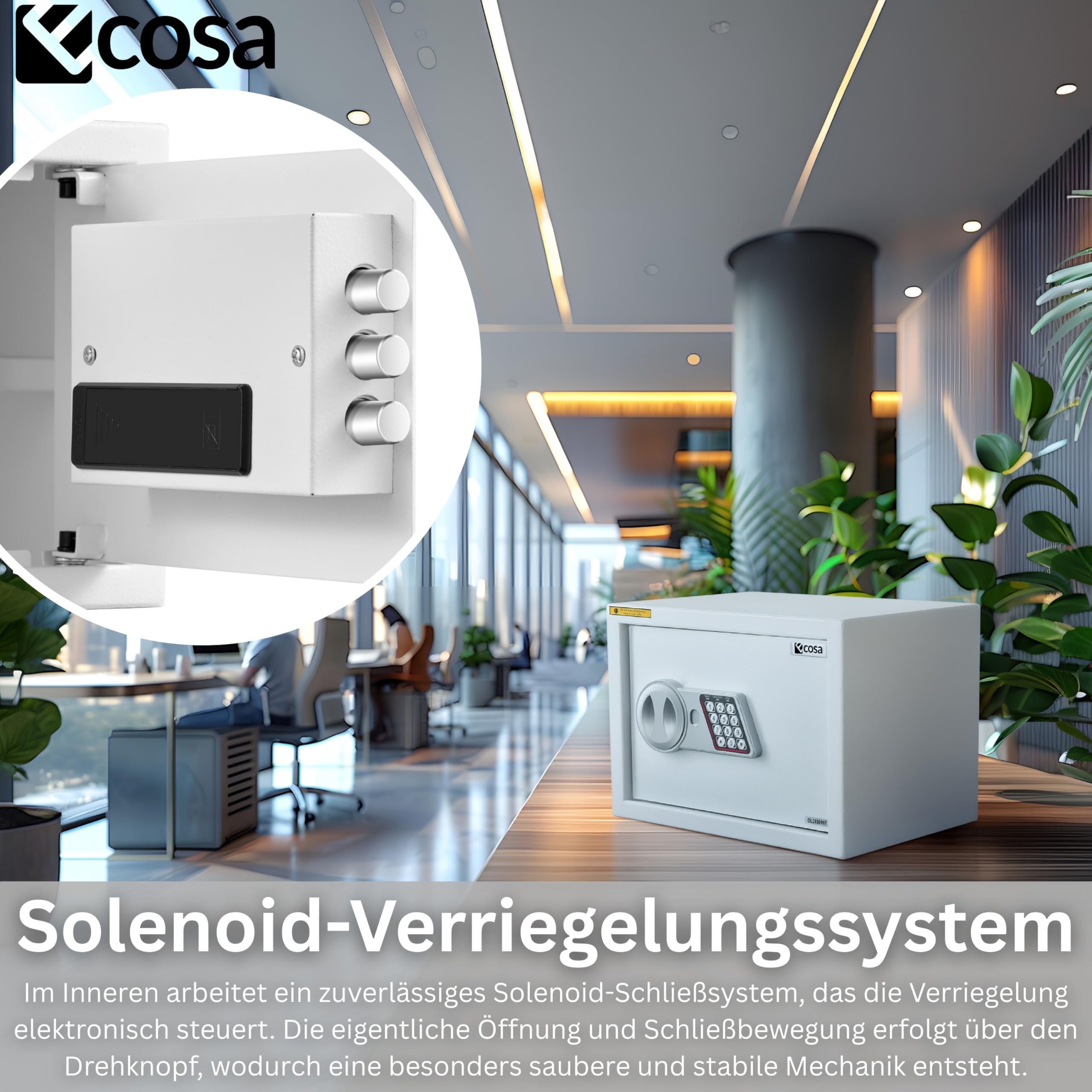 Ecosa Elektroniczny sejf 35 x 25 x 25 cm – sejf meblowy i sejf ścienny z kodem numerycznym i kluczem, sejf hotelowy do domu, 3-krotna, bardzo gruba podwójna blokada bolca, ognioodporny, wodoszczelny