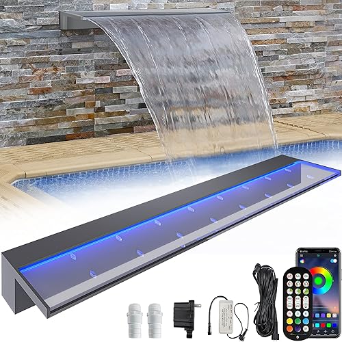YITAHOME Fuente de piscina de 36 pulgadas con control de aplicación, cascada acrílica para piscina con 9 colores de luz LED para derrame, piscina,