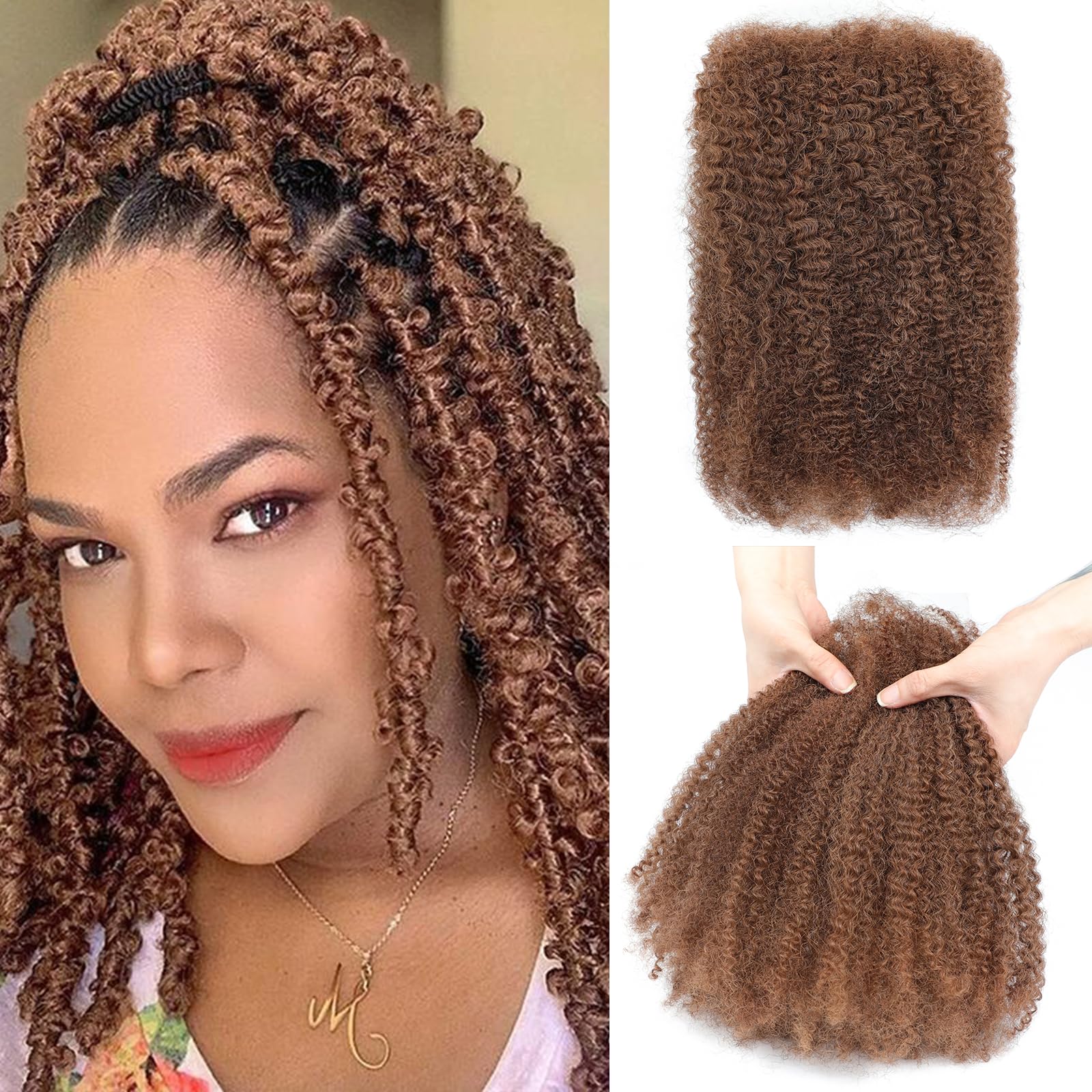 Humistwbiu Afro Kinky Bulk Human Hair 16 Inch 30 g Brown