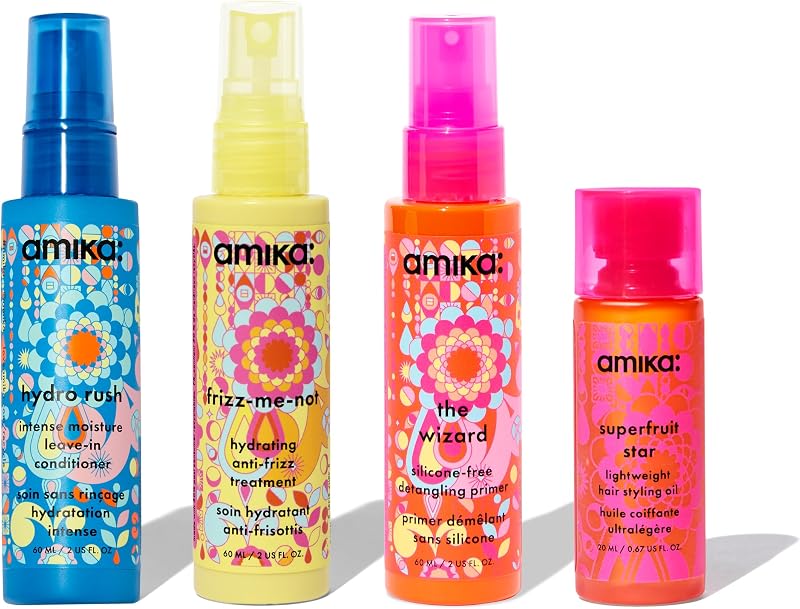 Amika pocket-sized pro picks treatment trial set | mini hair treatment set for frizz control + shine | travel + TSA approved