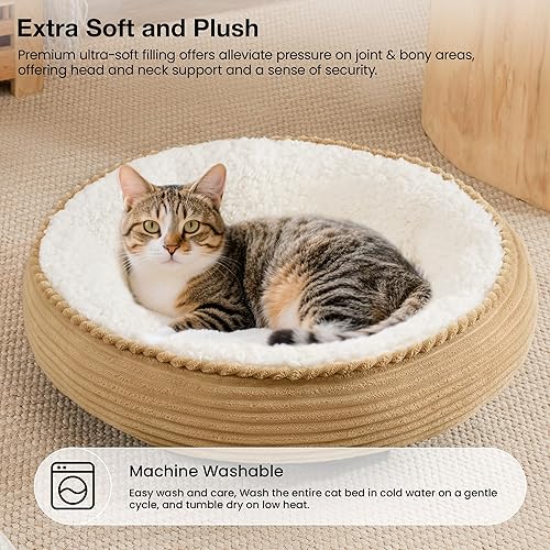 Miniatura 7 de Love's cabin Cama acolchada redonda en forma de dona para gatos y perros, cama para mascotas de 20 pulgadas para gatos o perros pequeños, parte