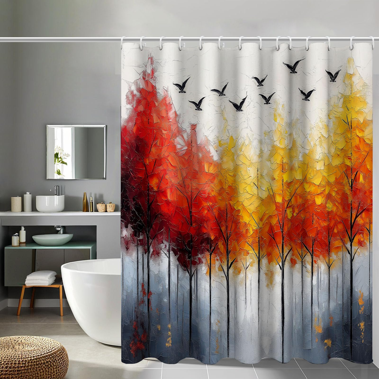 Rideau de douche 150x180 cm en polyester arbres multicolores pour cabine