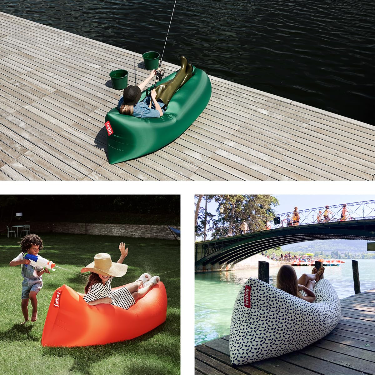 Fatboy® Lamzac 3.0 Canapé/Pouf/Sofa Gonflable | Gris Acier | Hamac rempli d'air | pour l'extérieur (Plage, Jardin ou Piscine) | 200 x 90 x 50 cm