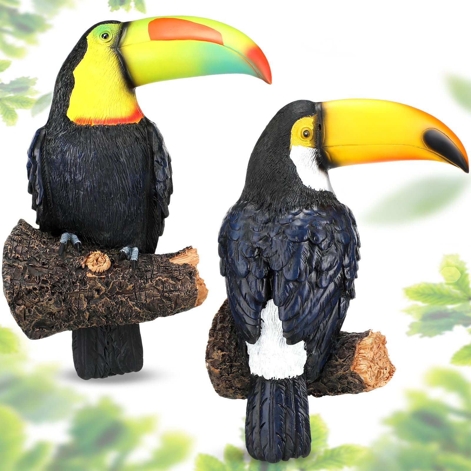 Jetec2 Pieces Toucan Tree Hugger Decor Hanging Garden Statue 11.4 Inches High Multicolor Resin Tropical Animal Lawn Exotic Bird Sculpture Tree Decoration for Lawn Porch Yard Patio